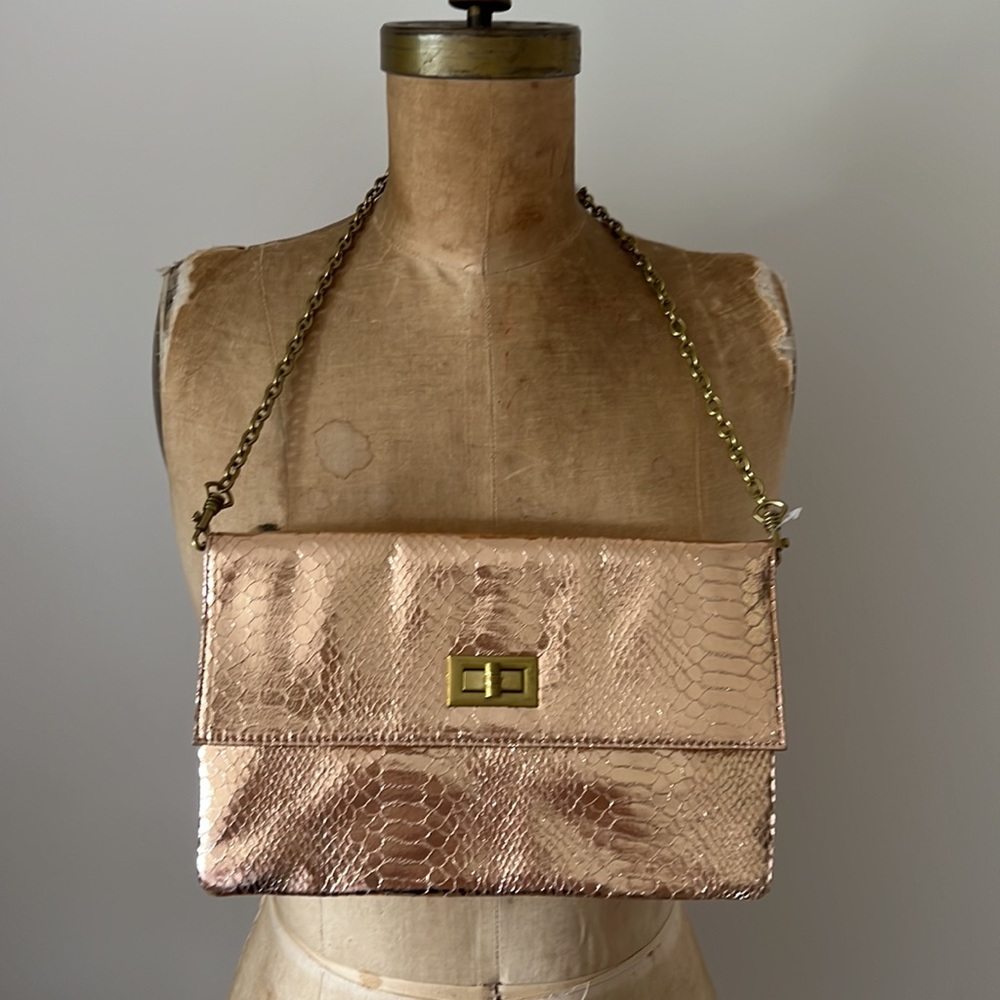 Rose gold metallic clutch purse shoulder bag